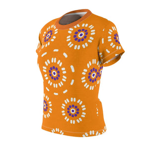 Chic Floral Print Polyester T-shirt - Flowers on Orange - Dipaliz - T-shirts