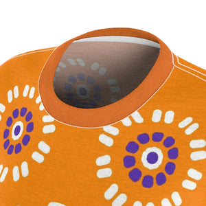 Chic Floral Print Polyester T-shirt - Flowers on Orange - Dipaliz - T-shirts
