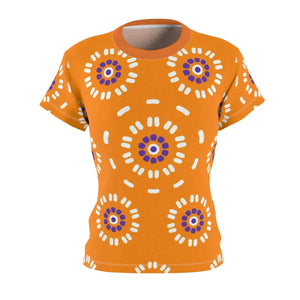 Chic Floral Print Polyester T-shirt - Flowers on Orange - Dipaliz - T-shirts