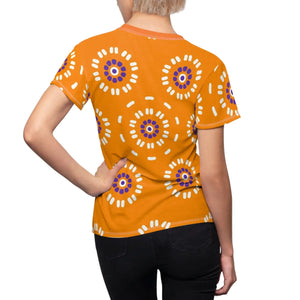 Chic Floral Print Polyester T-shirt - Flowers on Orange - Dipaliz - T-shirts