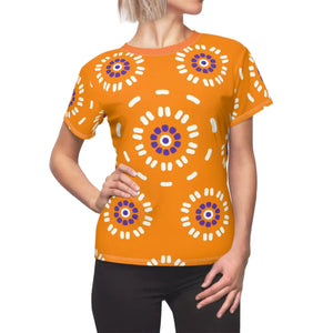 Chic Floral Print Polyester T-shirt - Flowers on Orange - Dipaliz - T-shirts