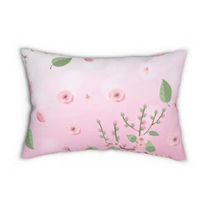 Pink Cherry Blossoms Spun Polyester Lumbar Pillow - Dipaliz - 20’’ × 14’’ - Pillows