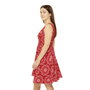 Red Floral Women’s Skater Dress – Party Wear - Dipaliz - Dresses - s