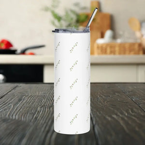 Flower Branch Skinny Tumbler 20oz with Color Matching Straw - Dipaliz - White / Mugs