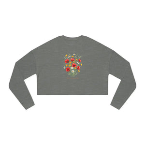 Dipaliz Floral Skull Cropped Sweatshirt Cotton - Sweatshirts - m