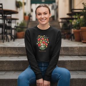 Dipaliz Floral Skull Cropped Sweatshirt Cotton - Sweatshirts - m