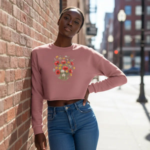 Dipaliz Floral Skull Cropped Sweatshirt Cotton - Sweatshirts - m