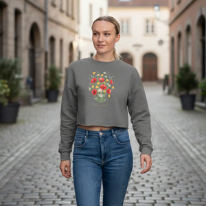 Dipaliz Floral Skull Cropped Sweatshirt Cotton - Sweatshirts - m