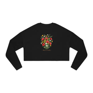 Dipaliz Floral Skull Cropped Sweatshirt Cotton - Sweatshirts - m