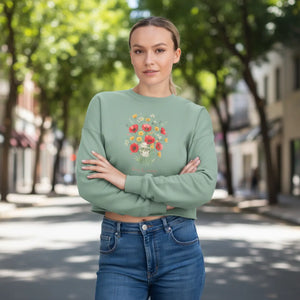 Dipaliz Floral Skull Cropped Sweatshirt Cotton - Sweatshirts - m