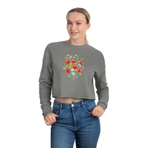 Dipaliz Floral Skull Cropped Sweatshirt Cotton - Sweatshirts - m