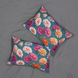 Spun Polyester Lumbar Pillow - Floral Stuffed Design - Dipaliz - 20’’ × 14’’ - Pillows