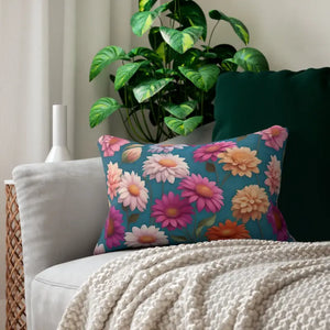 Spun Polyester Lumbar Pillow - Floral Stuffed Design - Dipaliz - 20’’ × 14’’ - Pillows
