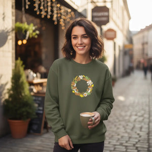Dipaliz Floral Wreath Mushroom Crewneck Sweatshirt Cotton - Sweatshirts - m