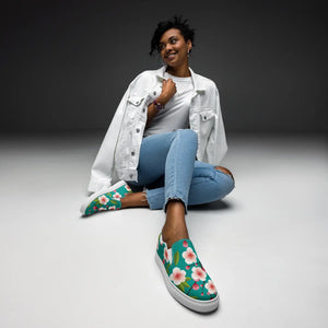 Floral Women’s Slip on Canvas Shoes - Flowers Blue - Dipaliz - Sneakers
