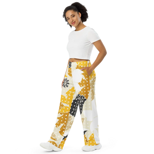 Floral Wide Leg Pants - Yellow Flowers Jersey - Dipaliz