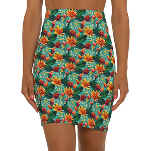 Floral Flower Pattern Mini Skirt - Stretchy Pencil - Dipaliz - Skirts - Xs