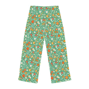 Flower Pattern on Green Women’s Pajama Pants (aop) - Pajamas