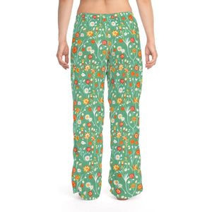 Flower Pattern on Green Women’s Pajama Pants (aop) - Pajamas
