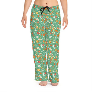 Flower Pattern on Green Women’s Pajama Pants (aop) - Pajamas