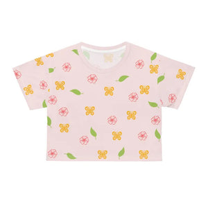 Pink Crop Tee Flowers and Butterflies Vibrant Style - Dipaliz - T-shirts