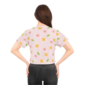 Pink Crop Tee Flowers and Butterflies Vibrant Style - Dipaliz - T-shirts