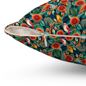 Bird Floral Spun Polyester Square Pillow - Dipaliz - Pillows