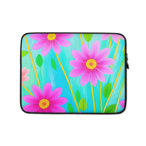 Padded Laptop Sleeve - Flowers on Blue Zipper - Dipaliz - Bags