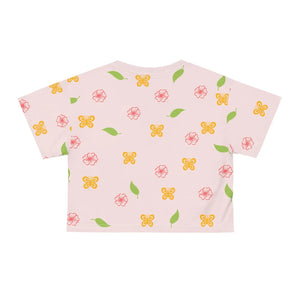Flowers and Butterflies Pink Crop Tee - Silky Polyester - Dipaliz - T-shirts