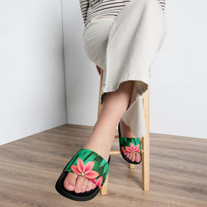 Red Floral Sandal Women’s Slides - Flowers and Leaves - Dipaliz - Sandals