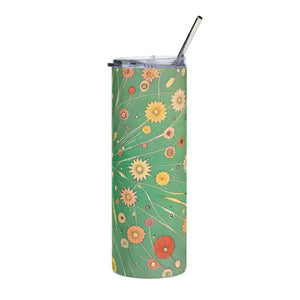 Skinny Steel Tumbler 20oz Floral Green Design - Dipaliz - White / Tumblers