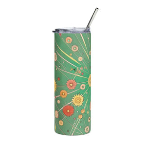 Skinny Steel Tumbler 20oz Floral Green Design - Dipaliz - White / Tumblers