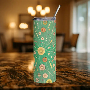 Skinny Steel Tumbler 20oz Floral Green Design - Dipaliz - White / Tumblers