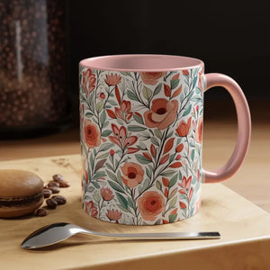Mug - Flowers Accent Coffee 11oz Two Tone Design by Dipaliz