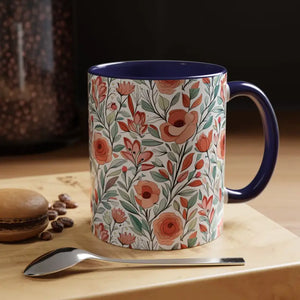 Mug - Flowers Accent Coffee 11oz Two Tone Design by Dipaliz