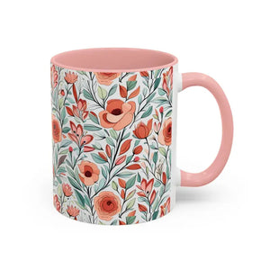 Mug - Flowers Accent Coffee 11oz Two Tone Design by Dipaliz