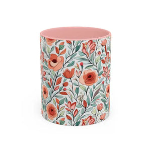 Mug - Flowers Accent Coffee 11oz Two Tone Design by Dipaliz Pink