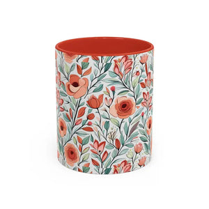 Mug - Flowers Accent Coffee 11oz Two Tone Design by Dipaliz Red