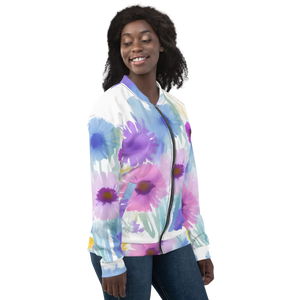 Artful Unisex Bomber Jacket Watercolor Flowers - Dipaliz - Jackets