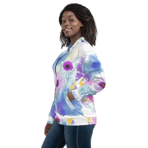 Artful Unisex Bomber Jacket Watercolor Flowers - Dipaliz - Jackets