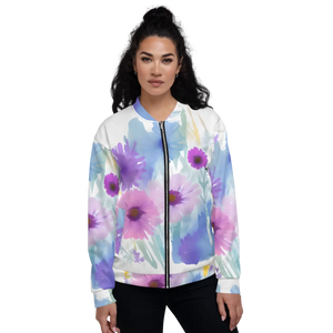 DipaliZ watercolour flowers bomber jacket, unisex fit
