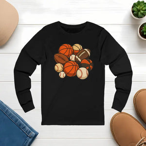Youth & Adult Sports Long Sleeve Tee — Football Soccer Baseball Fan Shirt - s / Black - T-shirts