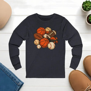 Youth & Adult Sports Long Sleeve Tee — Football Soccer Baseball Fan Shirt - s / Heather Navy - T-shirts