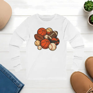 Youth & Adult Sports Long Sleeve Tee — Football Soccer Baseball Fan Shirt - s / White - T-shirts