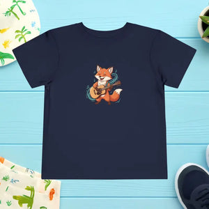 Kids Clothes - Short Sleeve Tee Fox Guitar Toddler Cotton - Dipaliz Navy / 2t