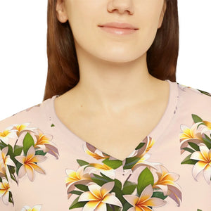 Plumeria Floral Women’s Long Sleeve V-neck Shirt (aop) - T-shirts