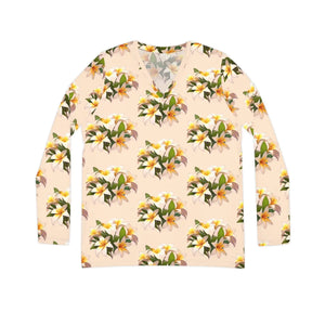 Plumeria Floral Women’s Long Sleeve V-neck Shirt (aop) - T-shirts