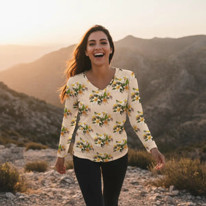 Plumeria Floral Women’s Long Sleeve V-neck Shirt (aop) - T-shirts
