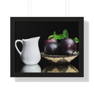 Fresh Plum Fruits Framed Horizontal Poster - 20’’ x 16’’ / Black - Posters Prints & Visual Artwork