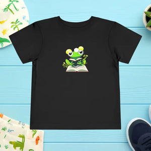 Short Sleeve Tee Frog Reading Design Toddler Comfort - Dipaliz - Black / 2t - Baby & Clothing